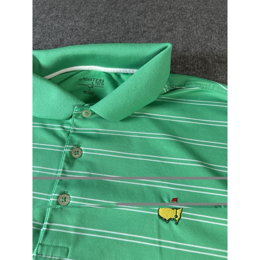 Masters Tech Polo Shirt Mens Large Green Stripe Augusta Performance Stretch Golf